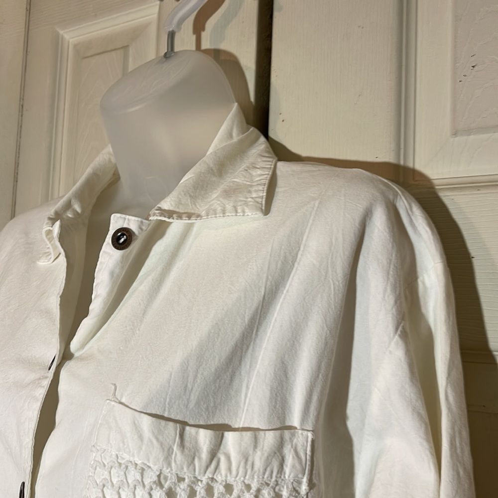 Vintage Obenna 1990s White Cotton Windbreaker Utility Jacket 3/4 Sleeves S - Picture 11 of 16